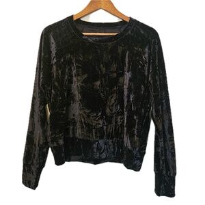 Free Press Shirt Womens M Black Velvet Crew‎ Neck Long Sleeve Relaxed Fit